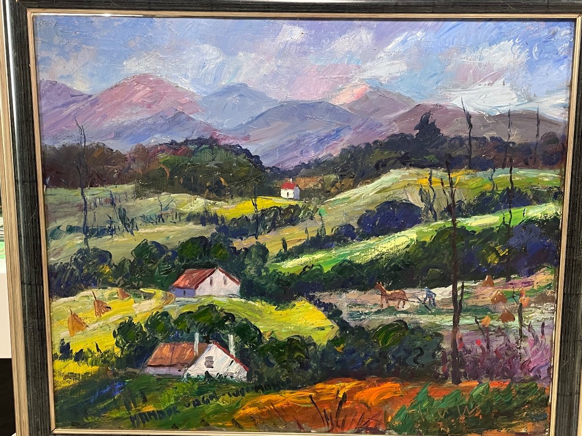 Painting By "nandor Weiman Vagh" Oil Painting Basque Country Slopes Of La Rhune Sare-photo-2