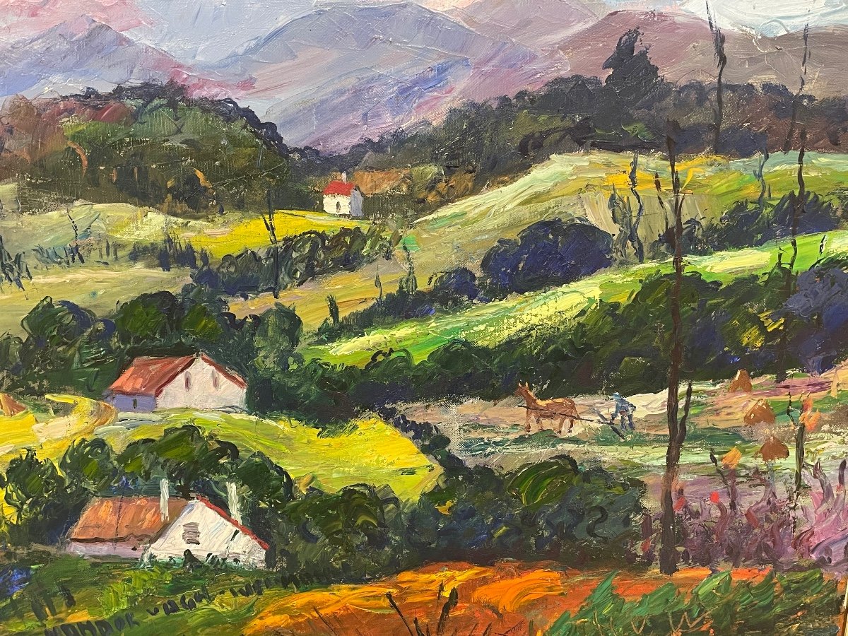Painting By "nandor Weiman Vagh" Oil Painting Basque Country Slopes Of La Rhune Sare-photo-4
