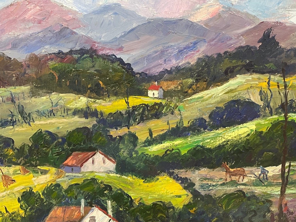 Painting By "nandor Weiman Vagh" Oil Painting Basque Country Slopes Of La Rhune Sare-photo-5