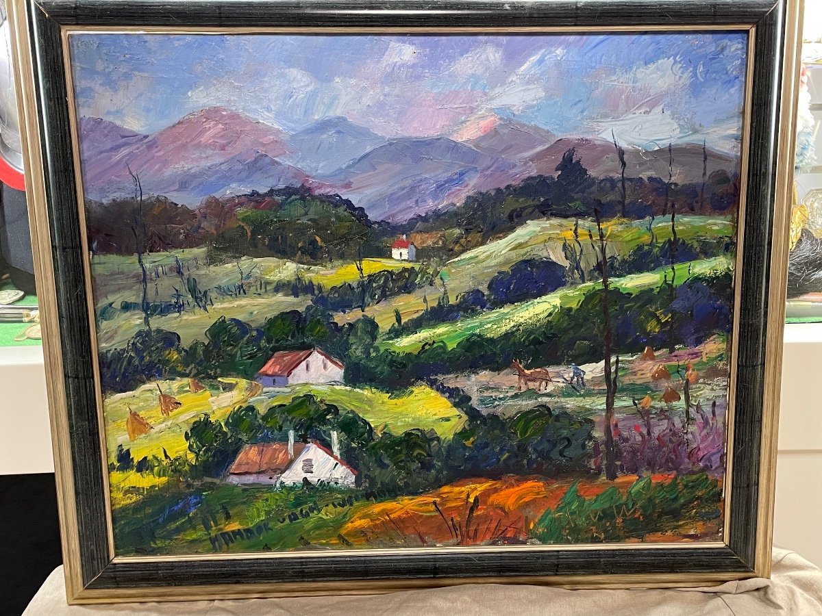 Painting By "nandor Weiman Vagh" Oil Painting Basque Country Slopes Of La Rhune Sare