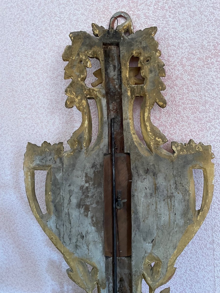 Baromètre  THERMOMÈTRE  d'époque  Louis XVI En Bois  Doré 18 ème -photo-1