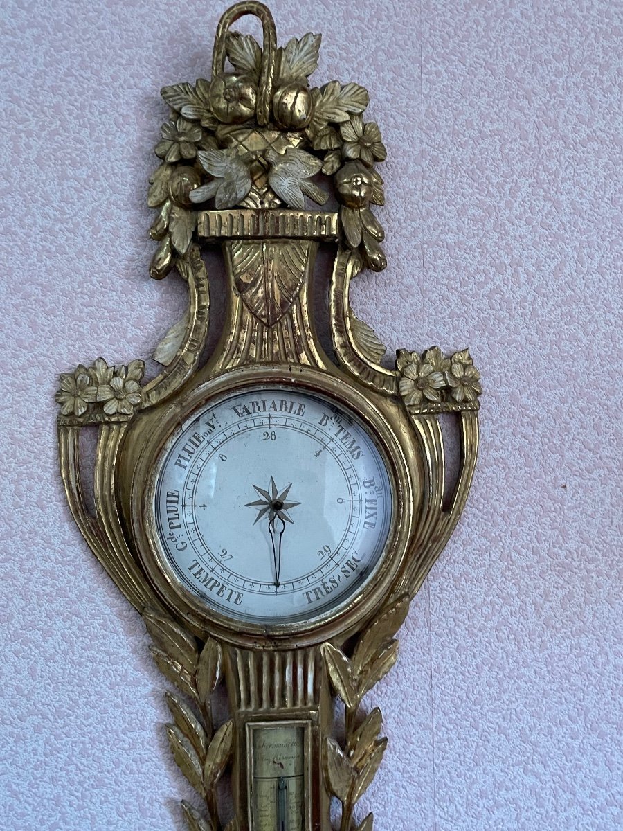 Baromètre  THERMOMÈTRE  d'époque  Louis XVI En Bois  Doré 18 ème -photo-4