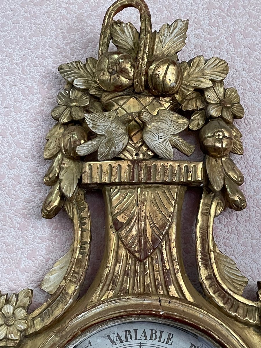 Baromètre  THERMOMÈTRE  d'époque  Louis XVI En Bois  Doré 18 ème -photo-6
