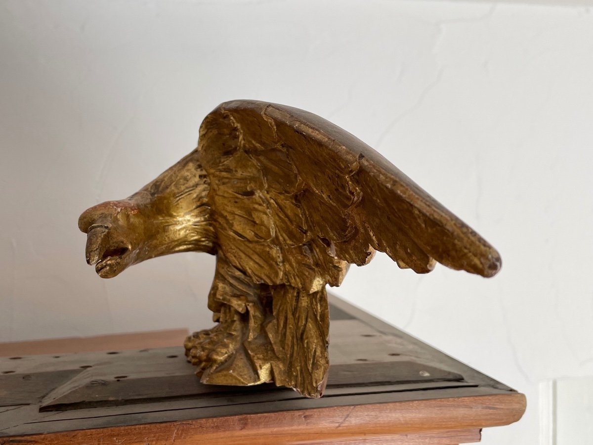 Important Eagle In Golden Polychrome Wood Period 1st Empire 19th -photo-2