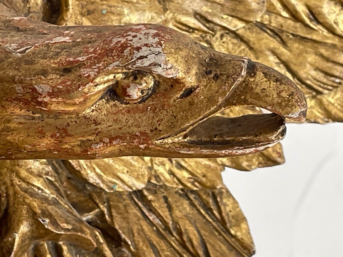 Important Eagle In Golden Polychrome Wood Period 1st Empire 19th -photo-3