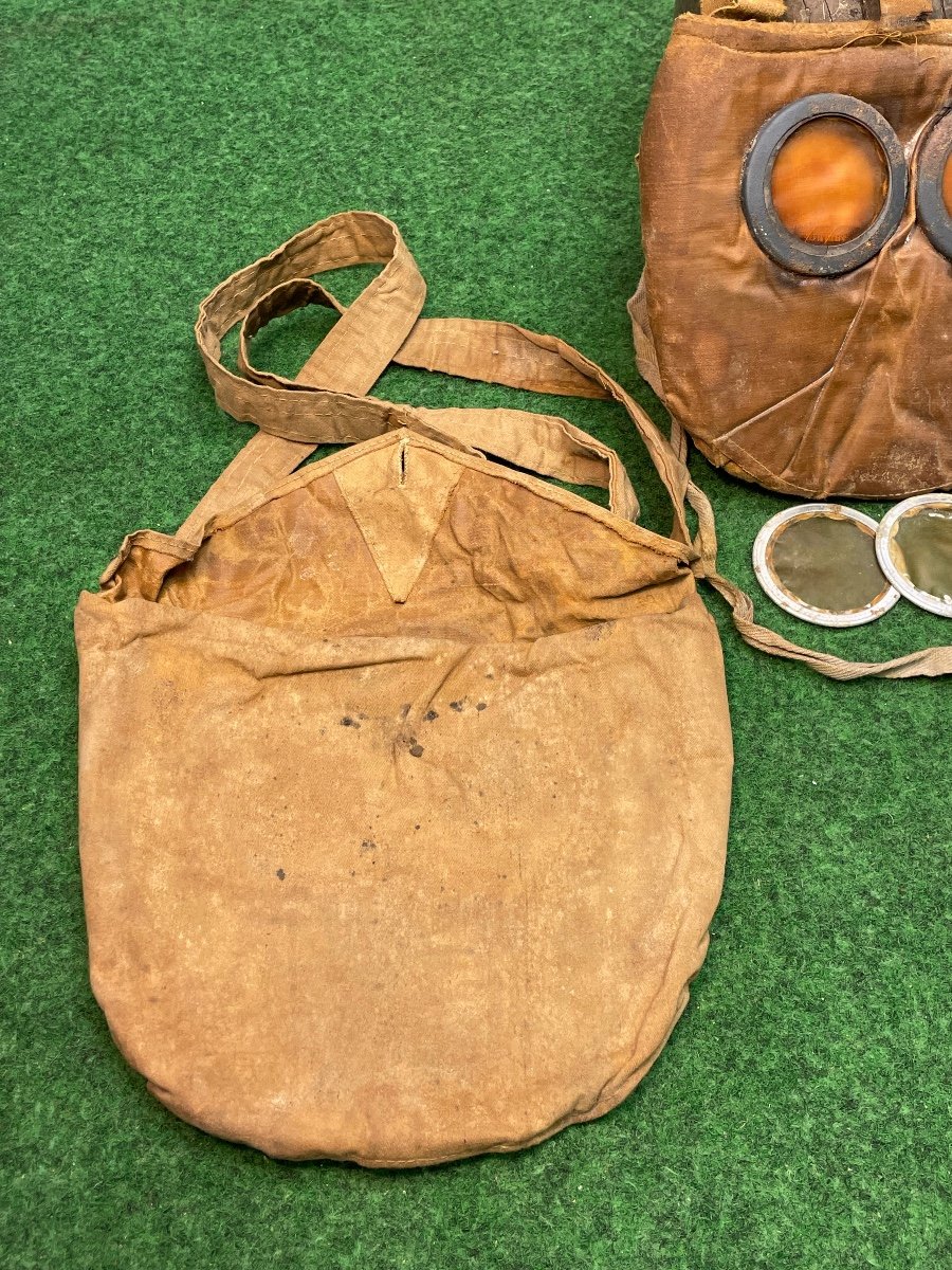 Rare Protective Mask M 2 Canvas Pouch + Leather Case For Artillery Officer 1914/18 Ww1-photo-3