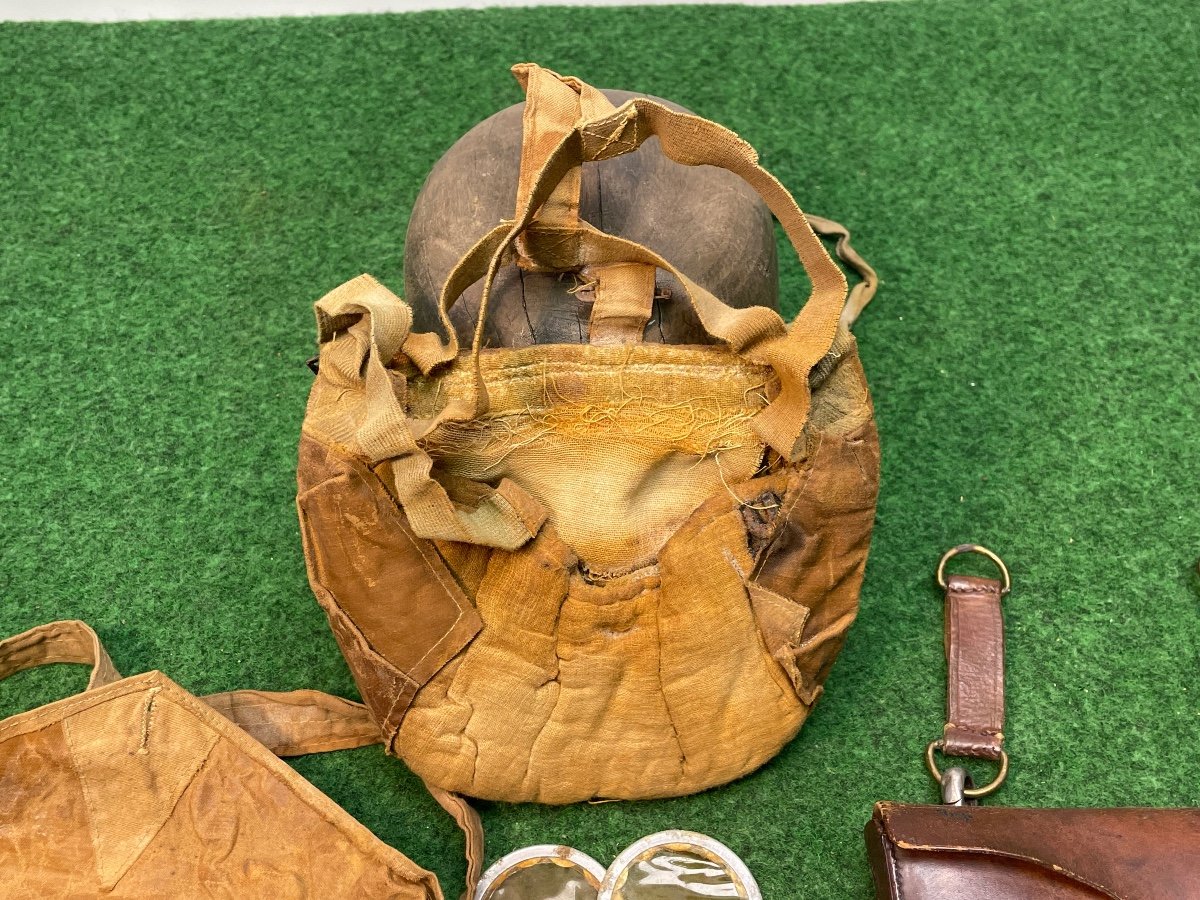 Rare Masque De Protection M 2  Pochette Toile +étui Cuir  d'Officier d'Artillerie   1914/18 Ww1-photo-2