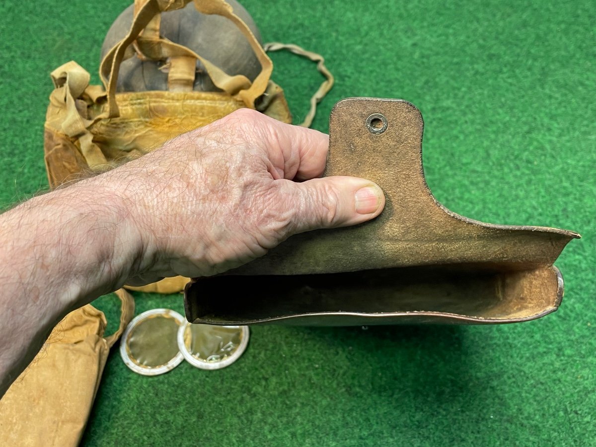 Rare Masque De Protection M 2  Pochette Toile +étui Cuir  d'Officier d'Artillerie   1914/18 Ww1-photo-3