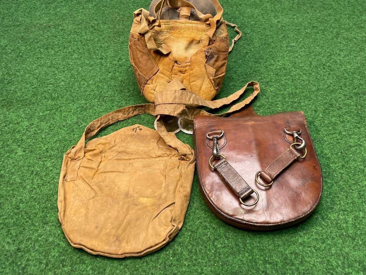 Rare Masque De Protection M 2  Pochette Toile +étui Cuir  d'Officier d'Artillerie   1914/18 Ww1-photo-4