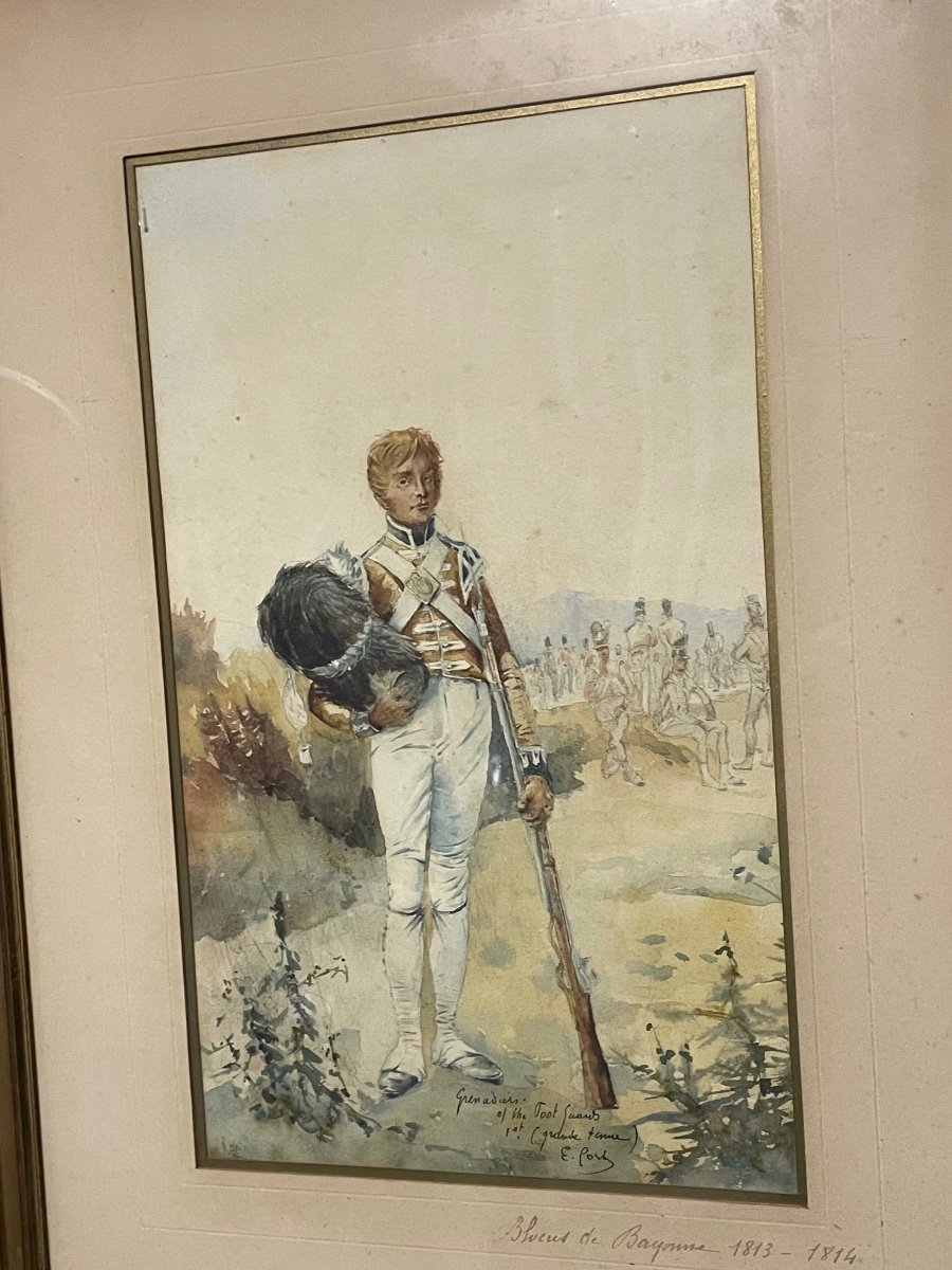 Ernest Fort (1868-1938) Gouache Empire English Grenadier Blockade Of Bayonne 1813/1814 19th-photo-1