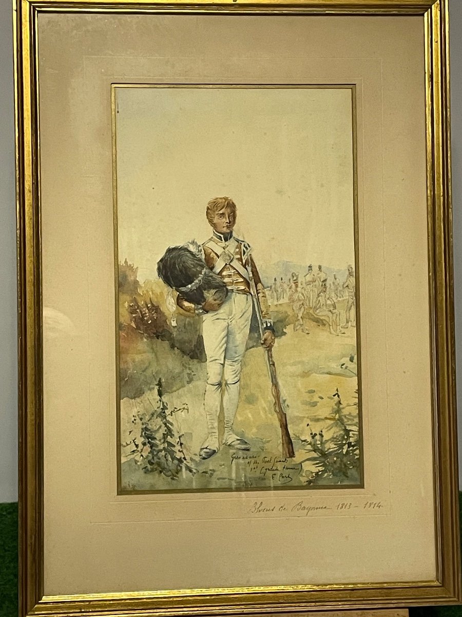 Ernest Fort (1868-1938) Gouache Empire English Grenadier Blockade Of Bayonne 1813/1814 19th