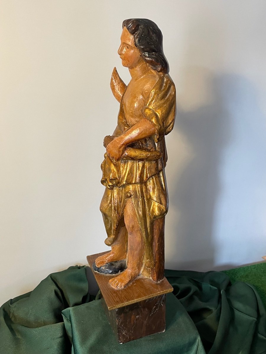 Torch Bearer In Polychrome Painted Wood 18th -photo-2