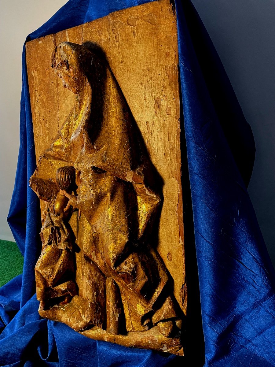Saint Anne Teaching Jesus To Read Polychrome Panel 17th Century -photo-4