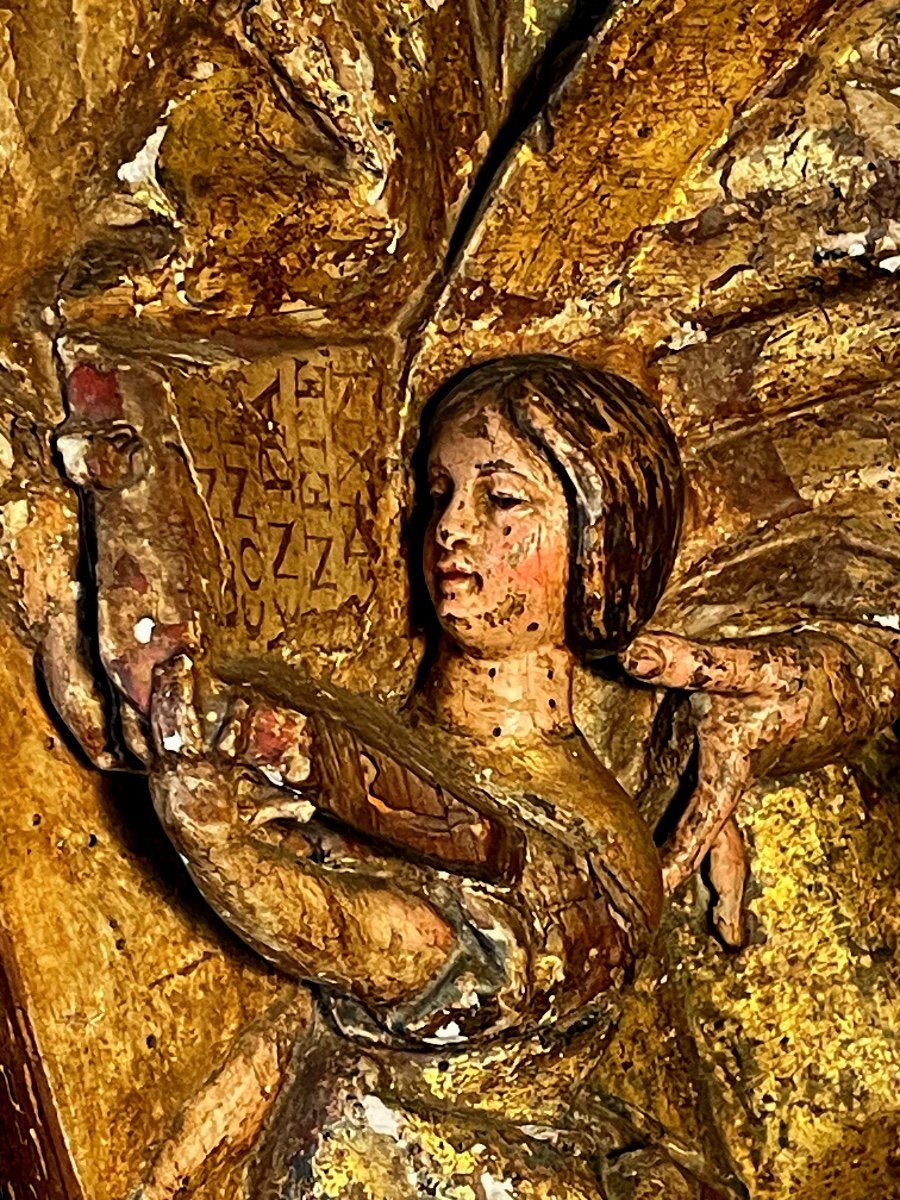 Saint Anne Teaching Jesus To Read Polychrome Panel 17th Century -photo-2