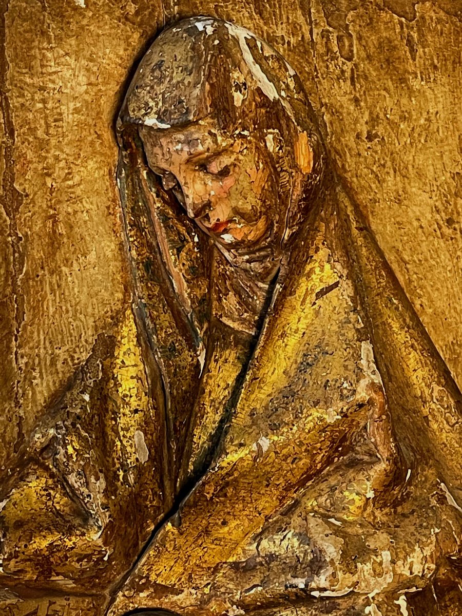 Saint Anne Teaching Jesus To Read Polychrome Panel 17th Century -photo-4