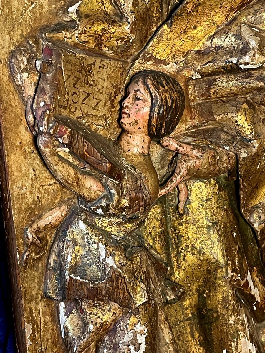 Saint Anne Teaching Jesus To Read Polychrome Panel 17th Century -photo-5