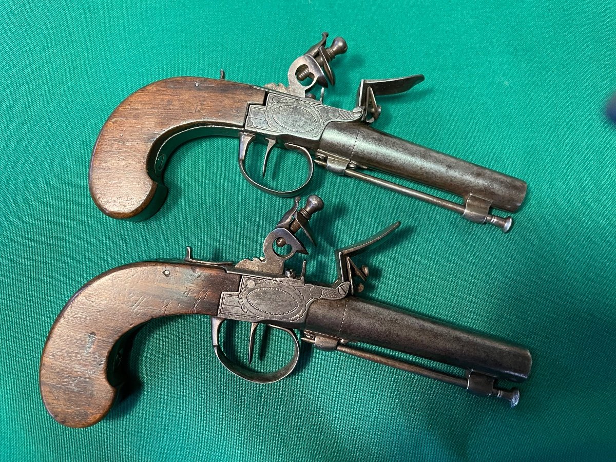 Pair Of Flintlock Chest Pistols, 1st Empire 19th Century-photo-2