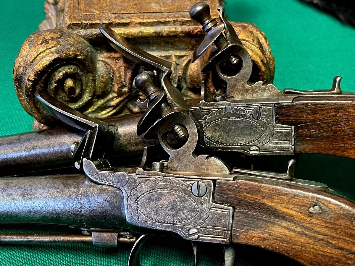 Pair Of Flintlock Chest Pistols, 1st Empire 19th Century-photo-6