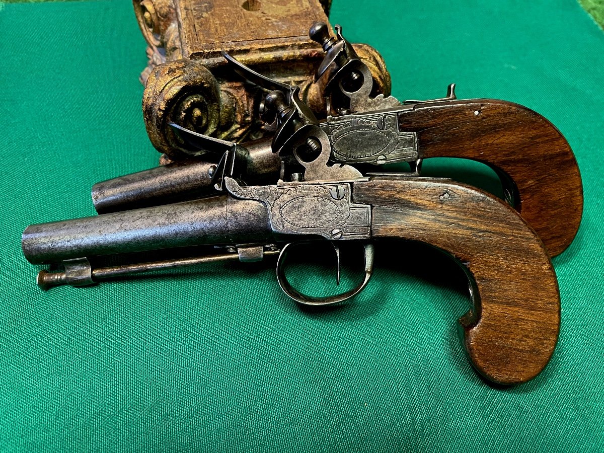 Pair Of Flintlock Chest Pistols, 1st Empire 19th Century-photo-7