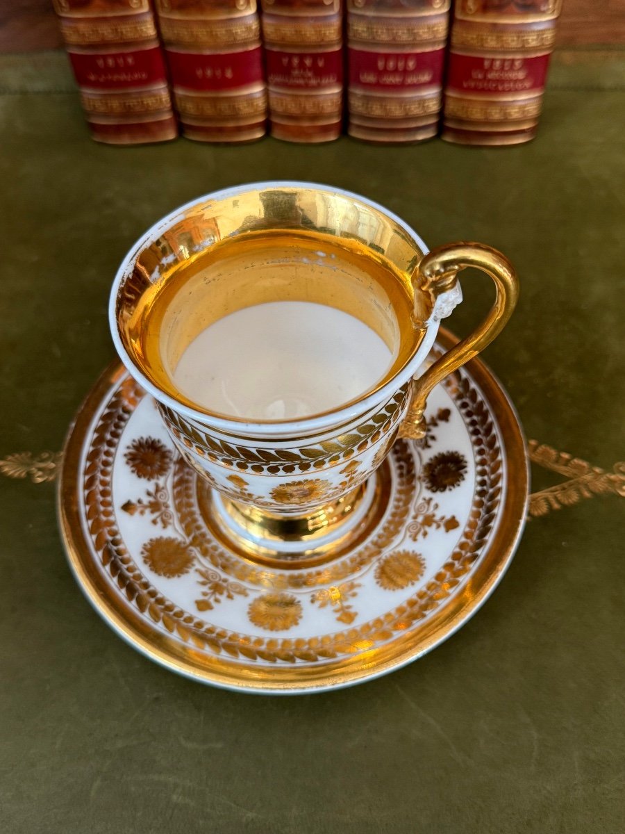 Tasse A Chocolat d'époque 1 Er Empire Napoléon Sur l'Anse  Porcelaine De Paris  19 ème -photo-3