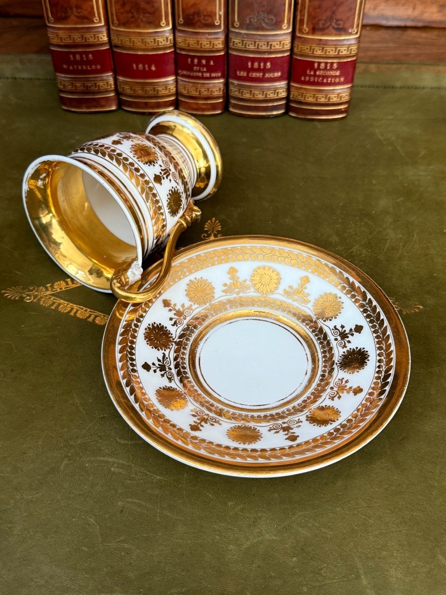 Tasse A Chocolat d'époque 1 Er Empire Napoléon Sur l'Anse  Porcelaine De Paris  19 ème -photo-7