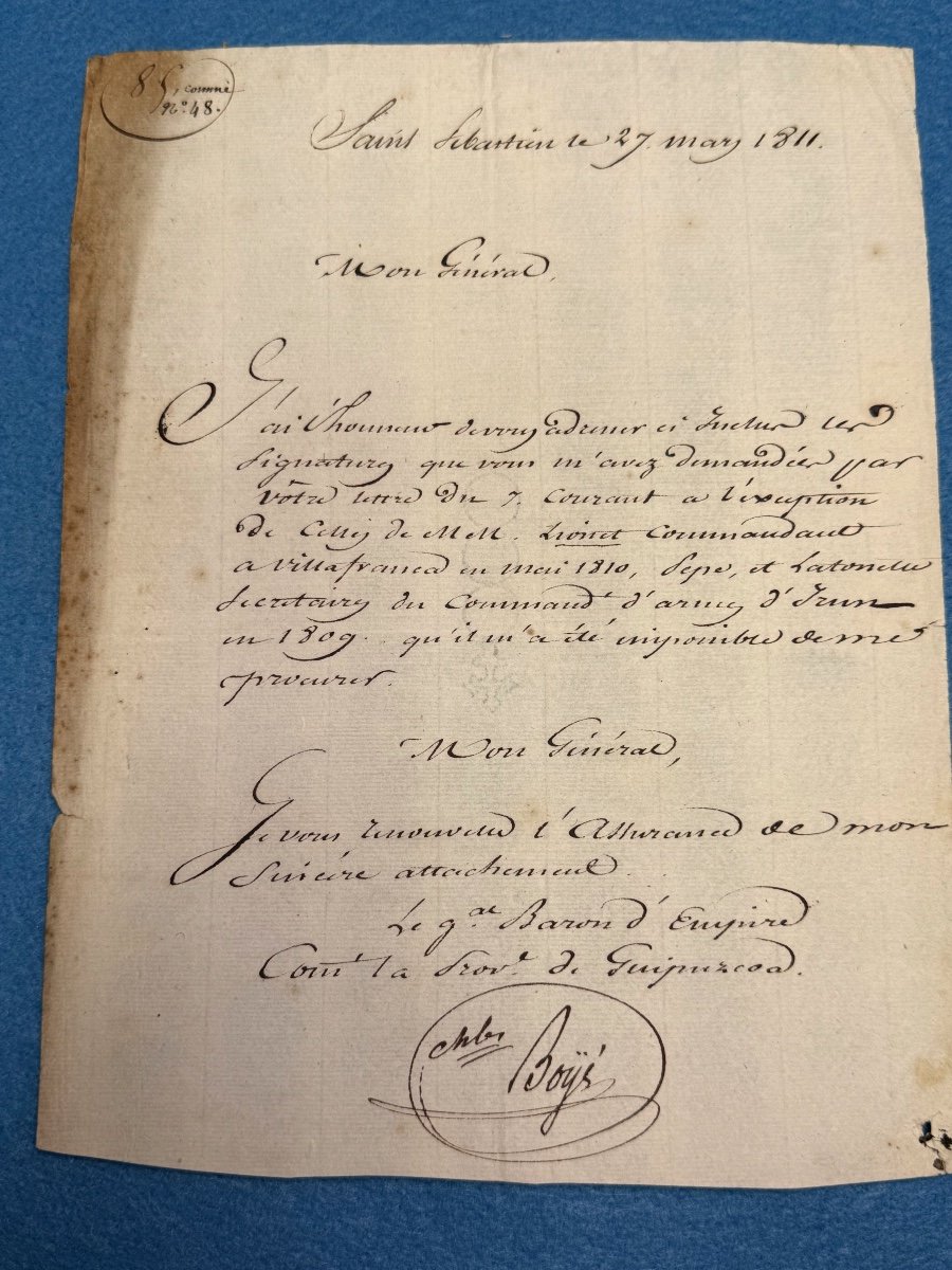 Lettre  Du Général Baron De L 'empire Charles  Boyé  Guerre d'Espagne  1er Empire  1811 XIX ème
