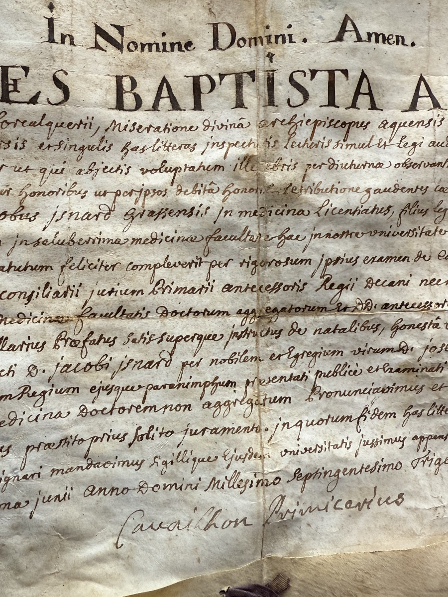  Grasse Diploma "licentiatus" Of Medicine From October 25, 1736 18th -photo-2