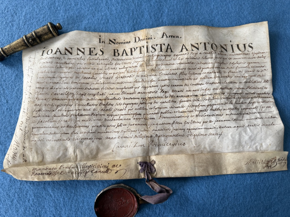  Grasse Diploma "licentiatus" Of Medicine From October 25, 1736 18th 