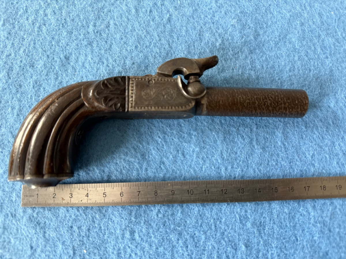 Pistolet  A  Coffre   A Balle   Forcée  A Chien Plat  19 ème -photo-1