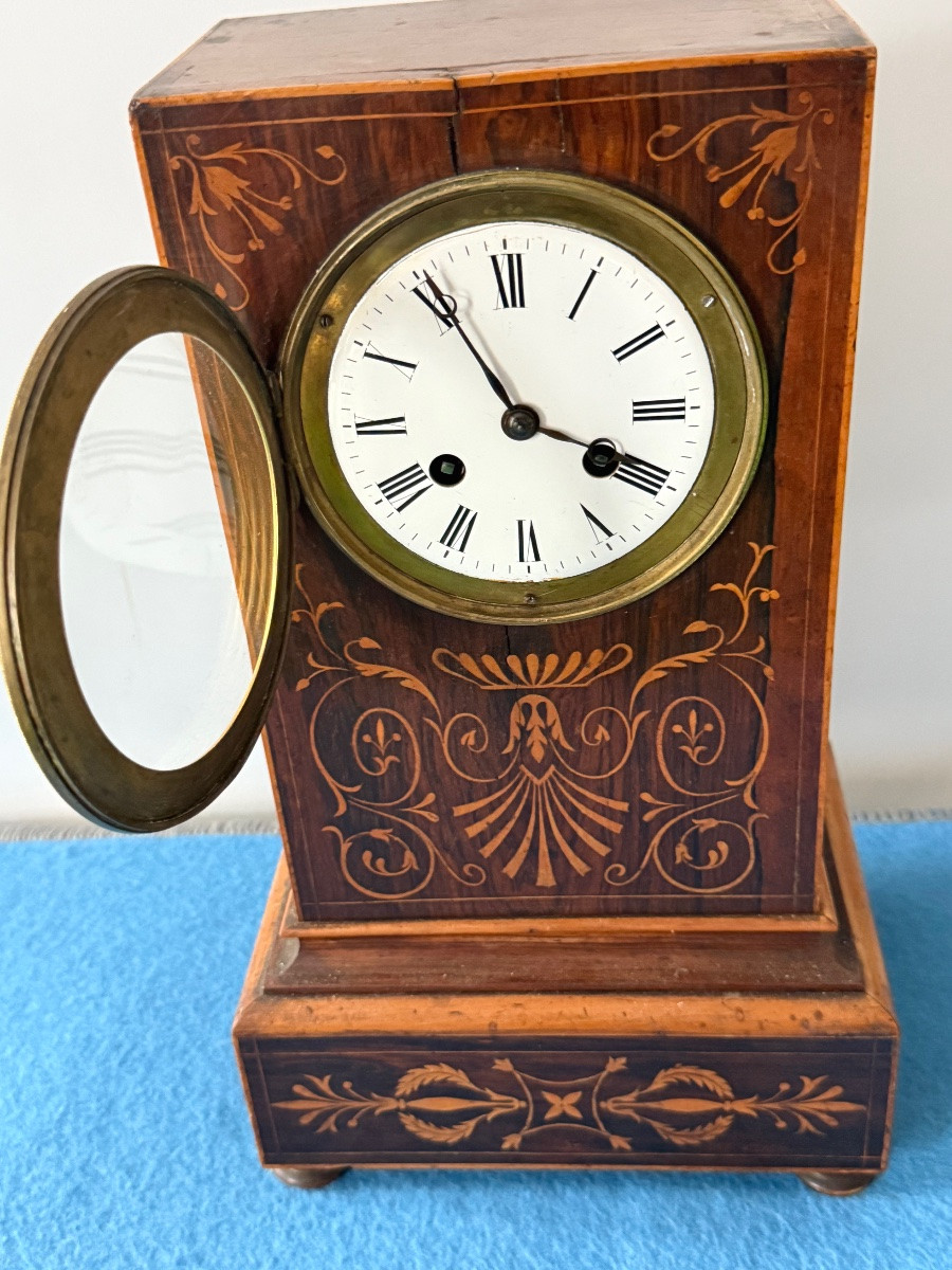 Borne Clock In Veneer And Wood Marquetry, Restoration Period, Early 19th Century  -photo-4
