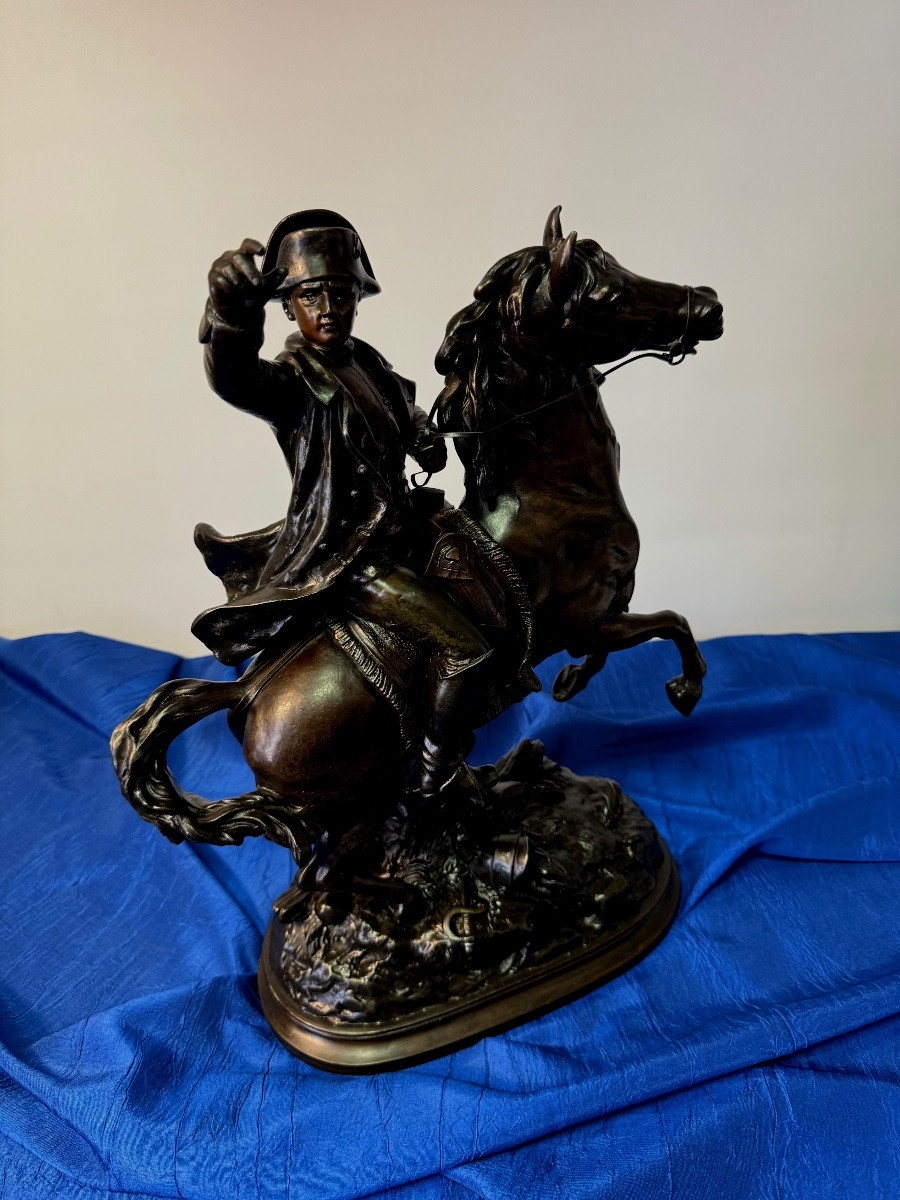 Napoleon Equestrian Statue By François Moreau 1832-1927 In Cast Steel With Bronze Patina -photo-4