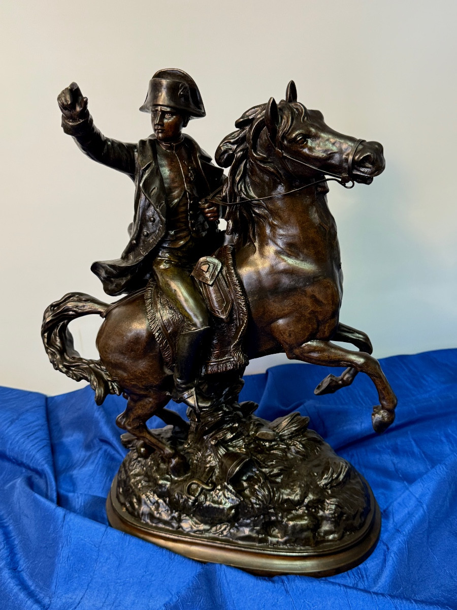 Napoleon Equestrian Statue By François Moreau 1832-1927 In Cast Steel With Bronze Patina 