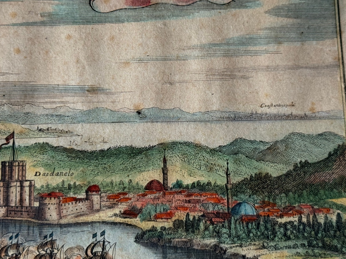 GRAVURE DE LA BATAILLE DES DARDANELLES  EN 1656 FLOTTE VÉNITIENNE  VS  TURCS  OTTOMANS  XVIIÈME-photo-2