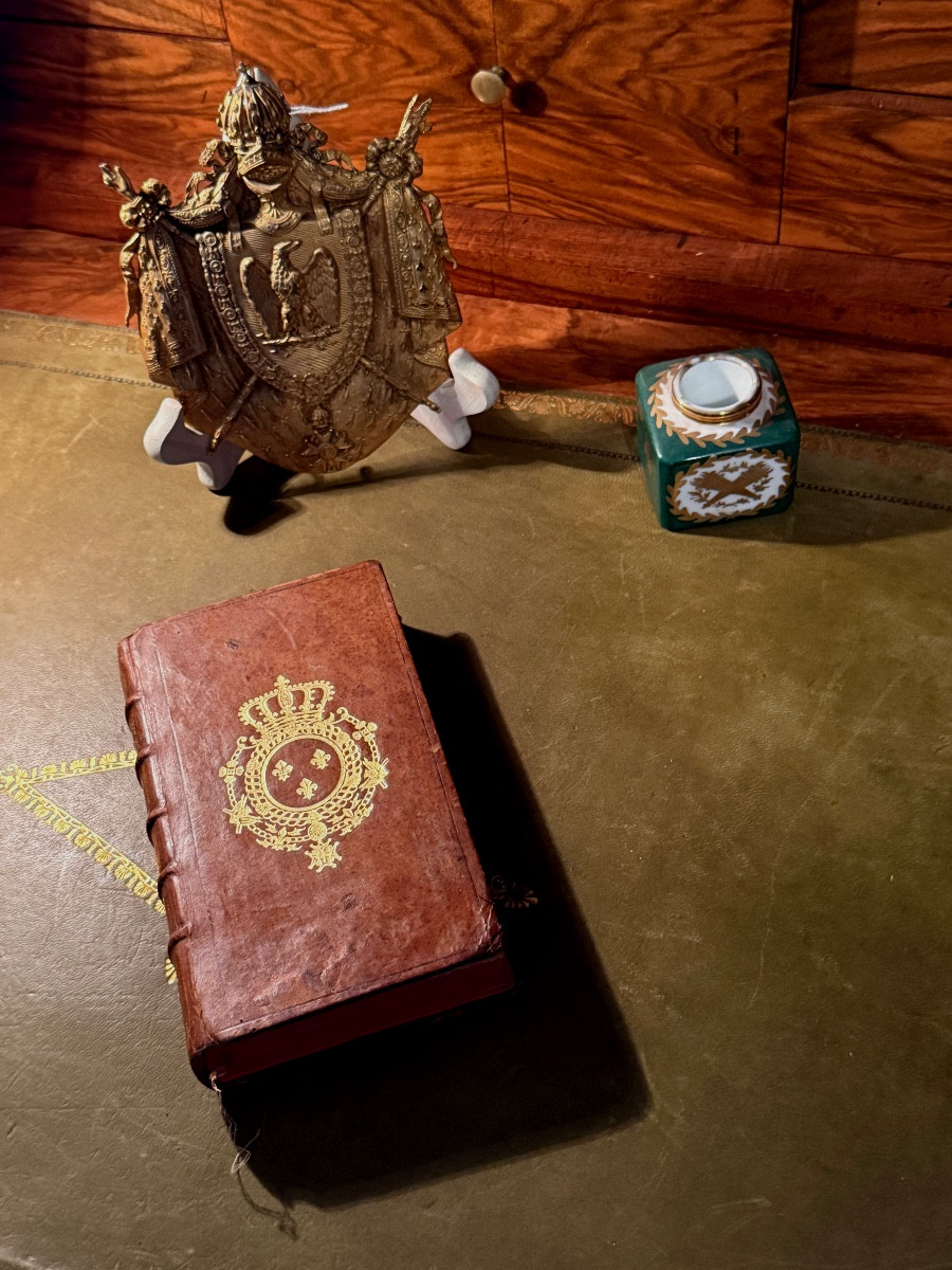 Hidden Book Music Box In Book With The Great Coats Of Arms Of France 18th Century 1752