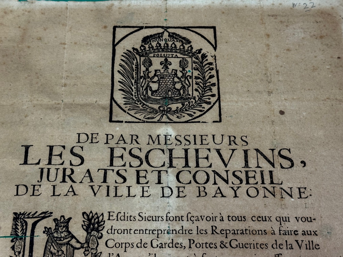 Placard/poster From 1689: Repair Of The Gates Of The City Of Bayonne, 17th-century Estimate -photo-3