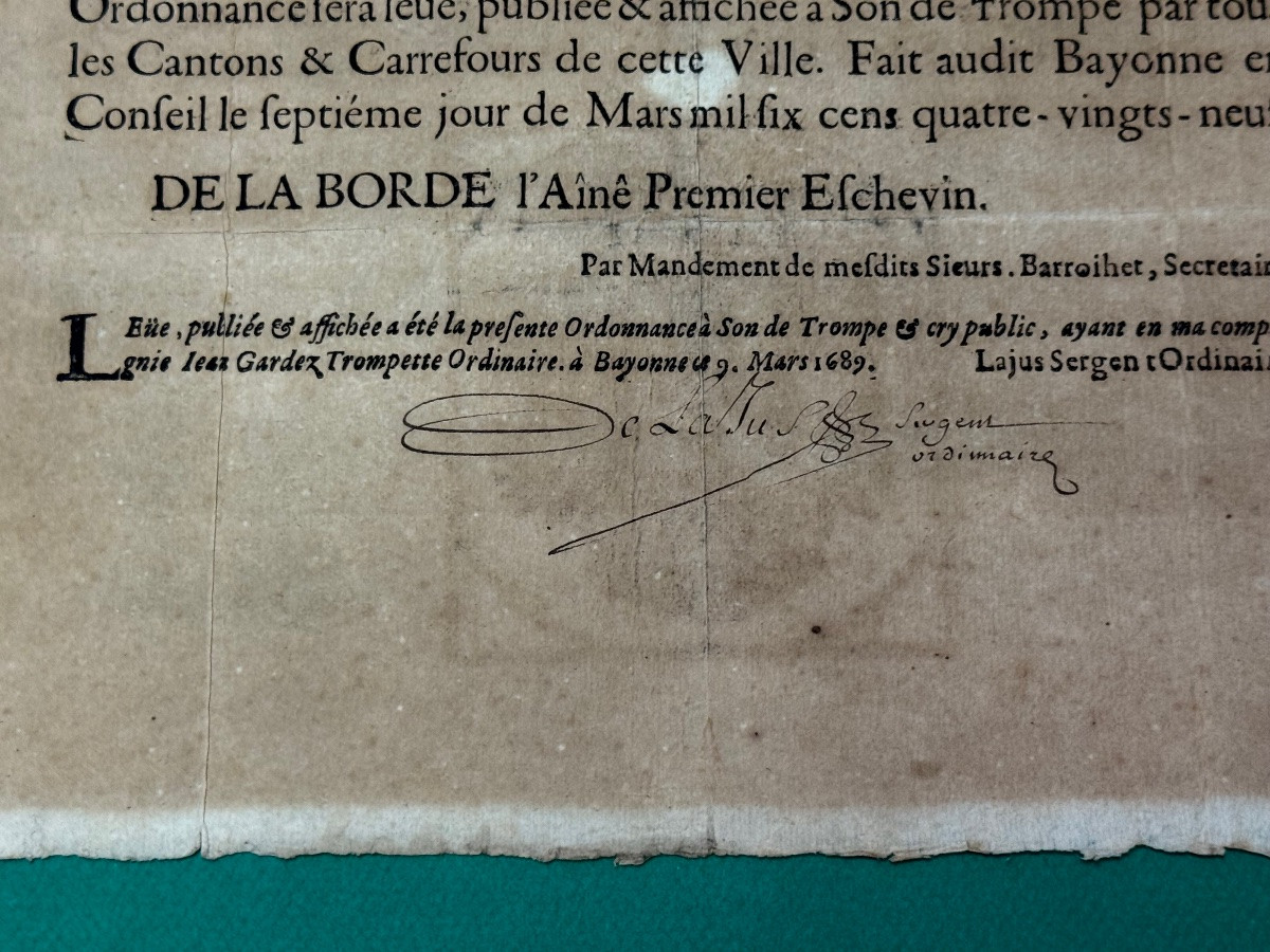 Placard/poster From 1689: Repair Of The Gates Of The City Of Bayonne, 17th-century Estimate -photo-4