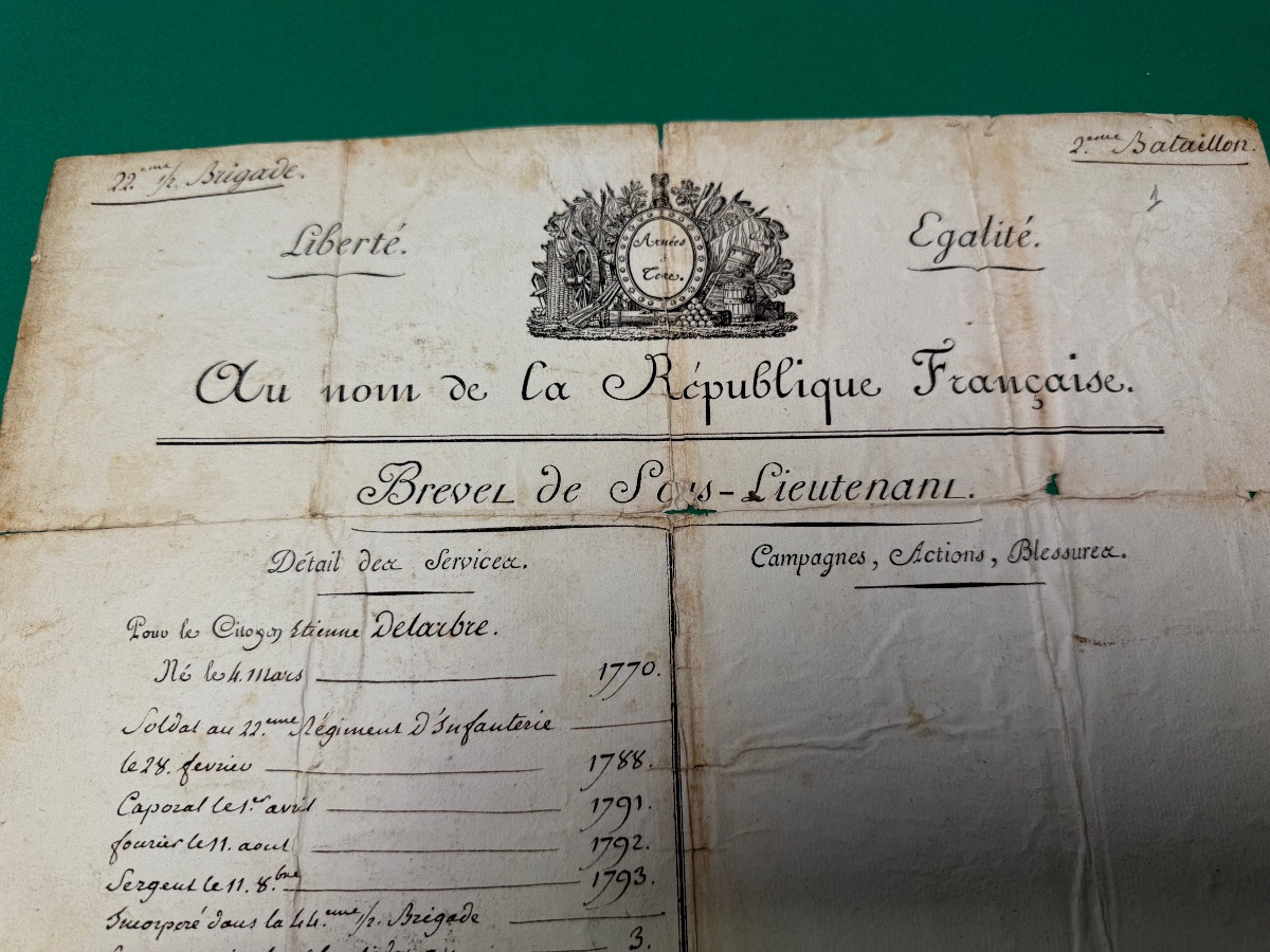 Sub-lieutenant's Commission Issued By The Directory In Year Seven Of The Republic 1797 No. 1 -photo-2