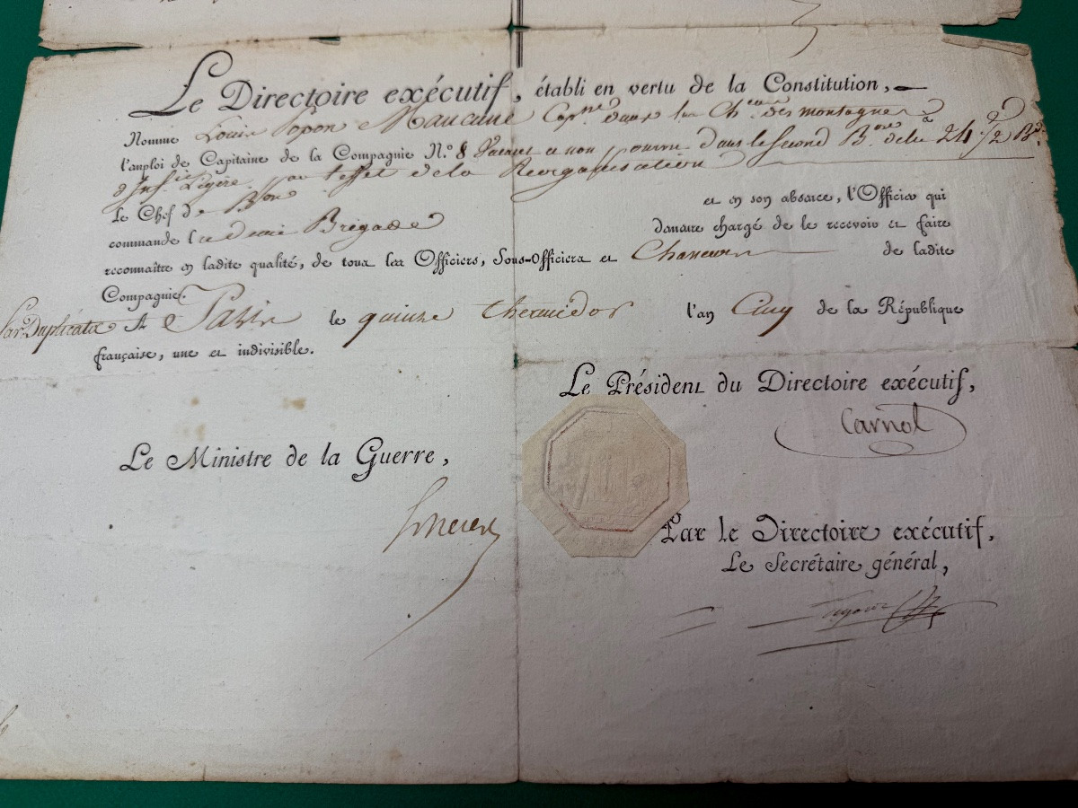 Captain's Commission Issued By Lazare Carnot, President Of The Executive Directory Of Year 5-photo-4