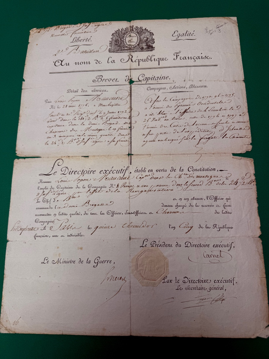 Captain's Commission Issued By Lazare Carnot, President Of The Executive Directory Of Year 5