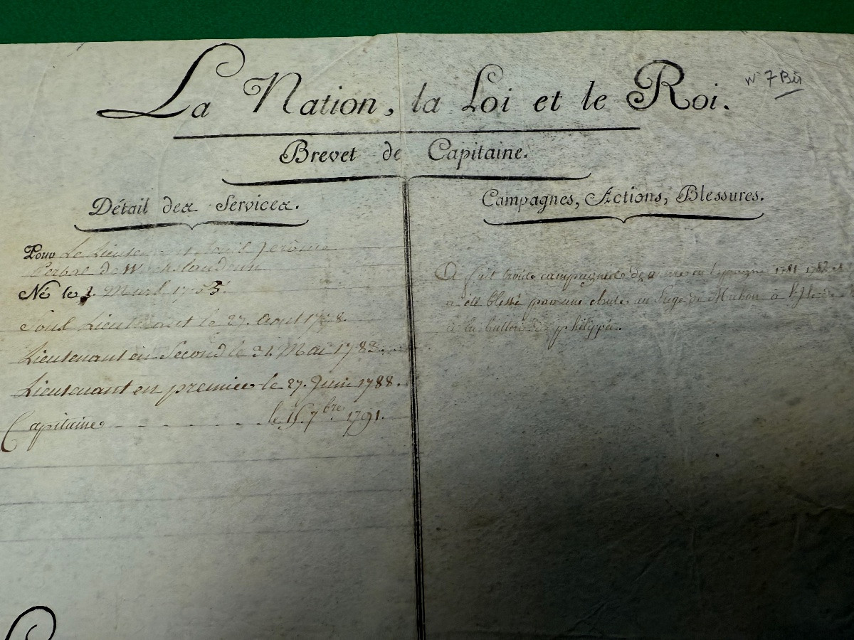 Captain's Commission Issued By King Louis XVI In 1791, One Of The Last! No. 7 Bis-photo-2