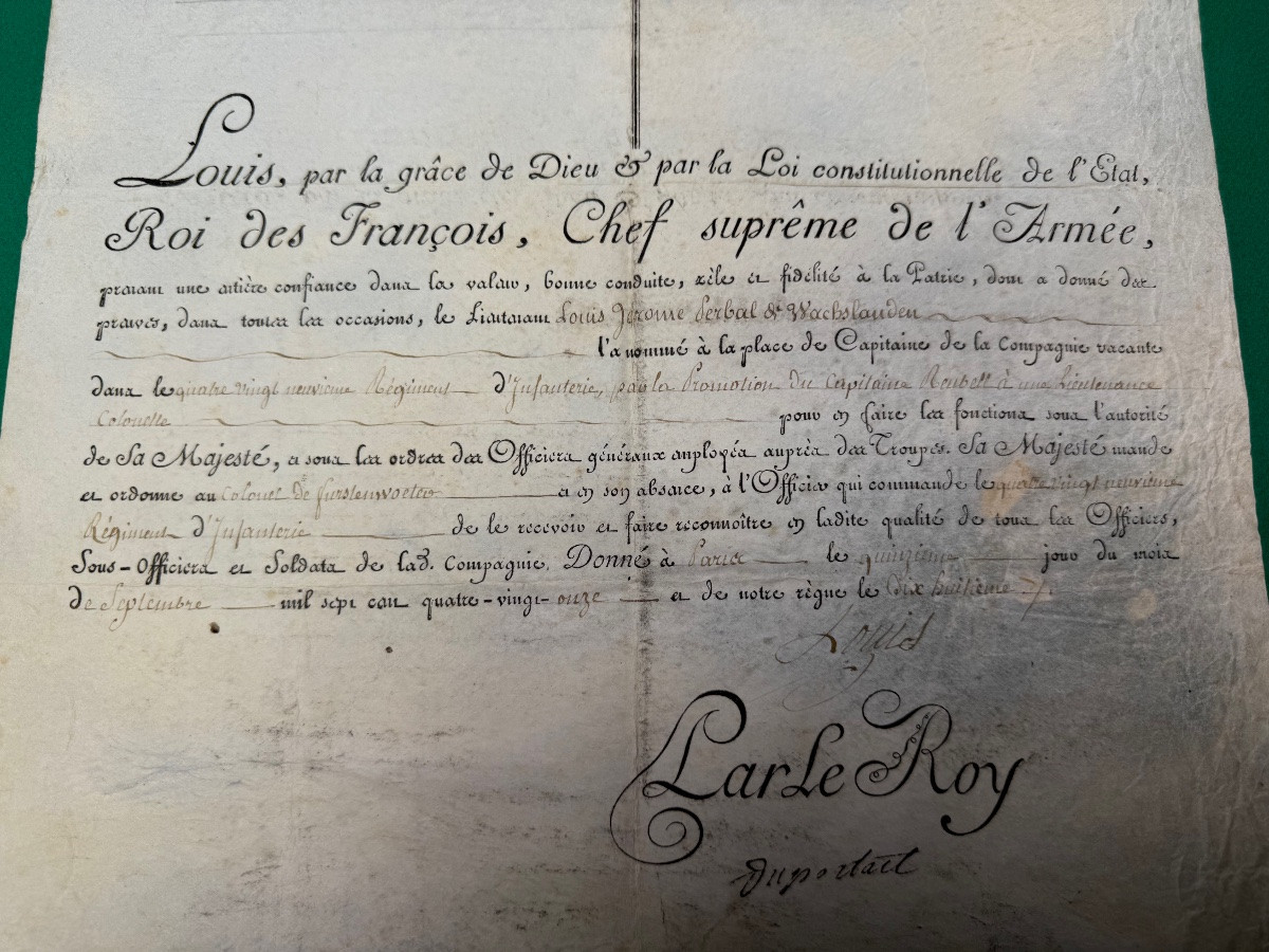 Captain's Commission Issued By King Louis XVI In 1791, One Of The Last! No. 7 Bis-photo-3