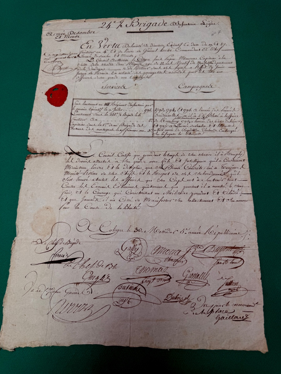 Certificate Of Completion Of Service Of Captain Of The 24th Infantry Regiment Of Year 5 No. 7 Bis