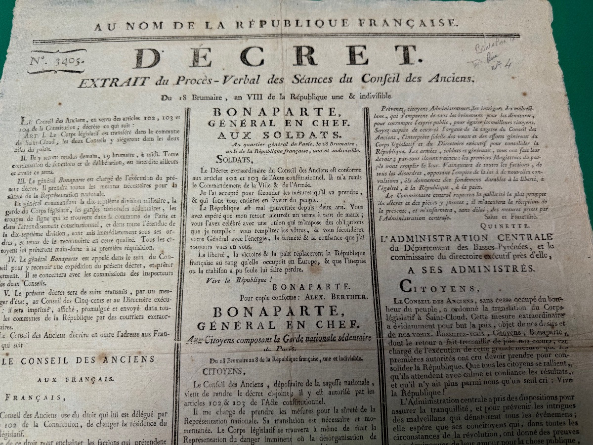 Coup d'état Of 18 Brumaire Year VIII Bonaparte General-in-chief To The Soldiers And Citizens  -photo-2