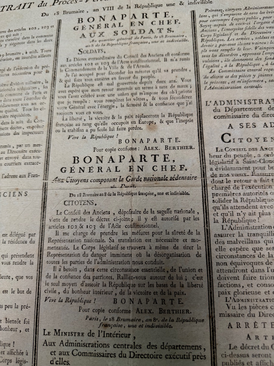 Coup d'état Of 18 Brumaire Year VIII Bonaparte General-in-chief To The Soldiers And Citizens  -photo-1