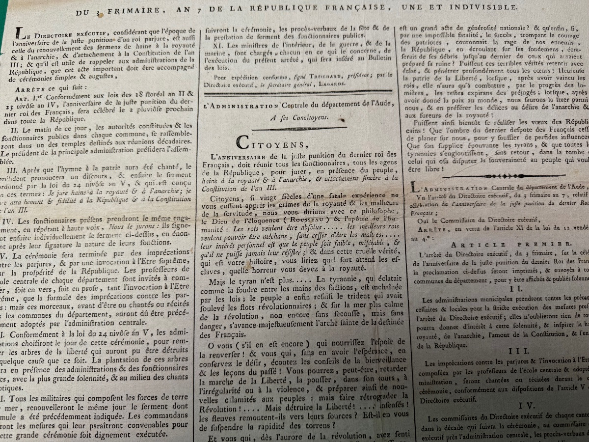  LOUIS   XVI   ARRÈTÉ  SUR LA FÈTE  D'ANNIVERSAIRE  DE LA JUSTE PUNITION  DU ROI  1796 18 ÈME -photo-3