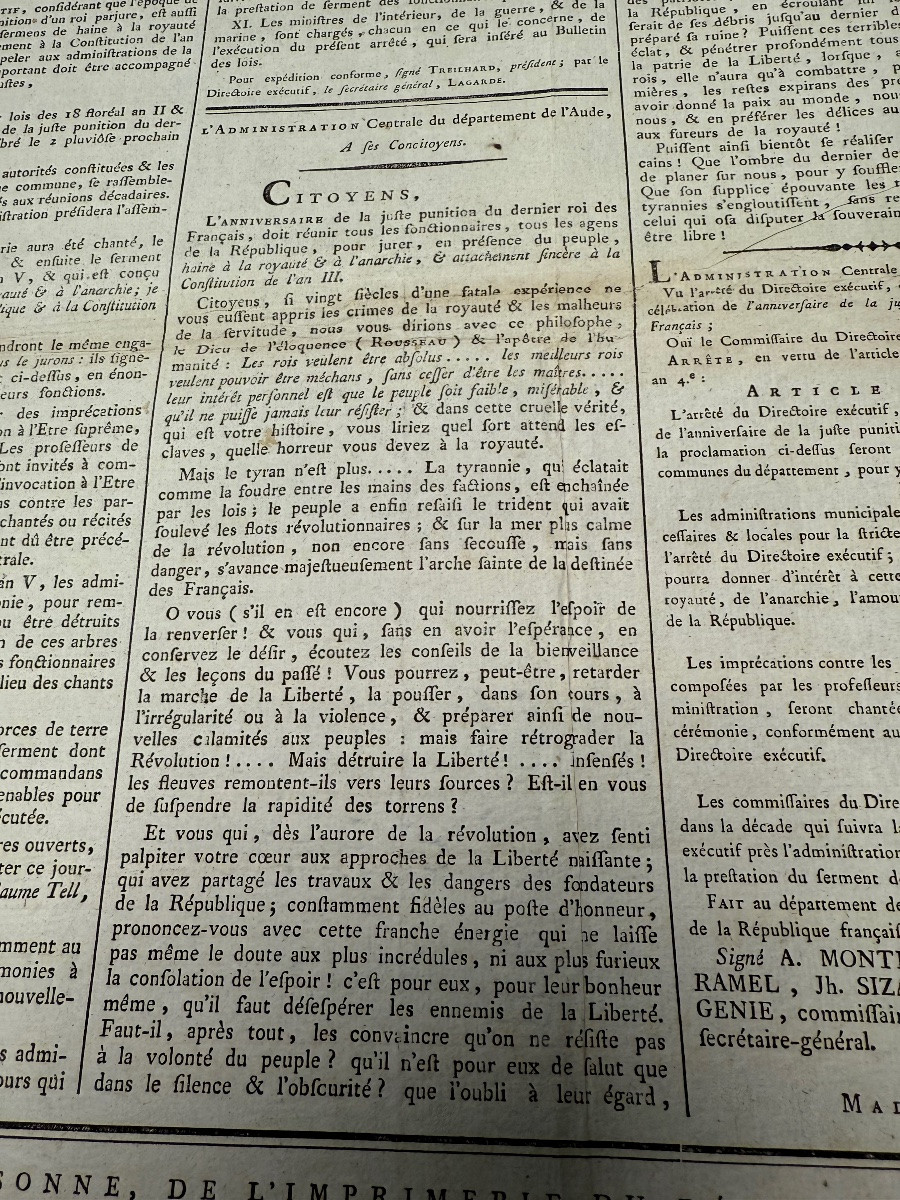  LOUIS   XVI   ARRÈTÉ  SUR LA FÈTE  D'ANNIVERSAIRE  DE LA JUSTE PUNITION  DU ROI  1796 18 ÈME -photo-2