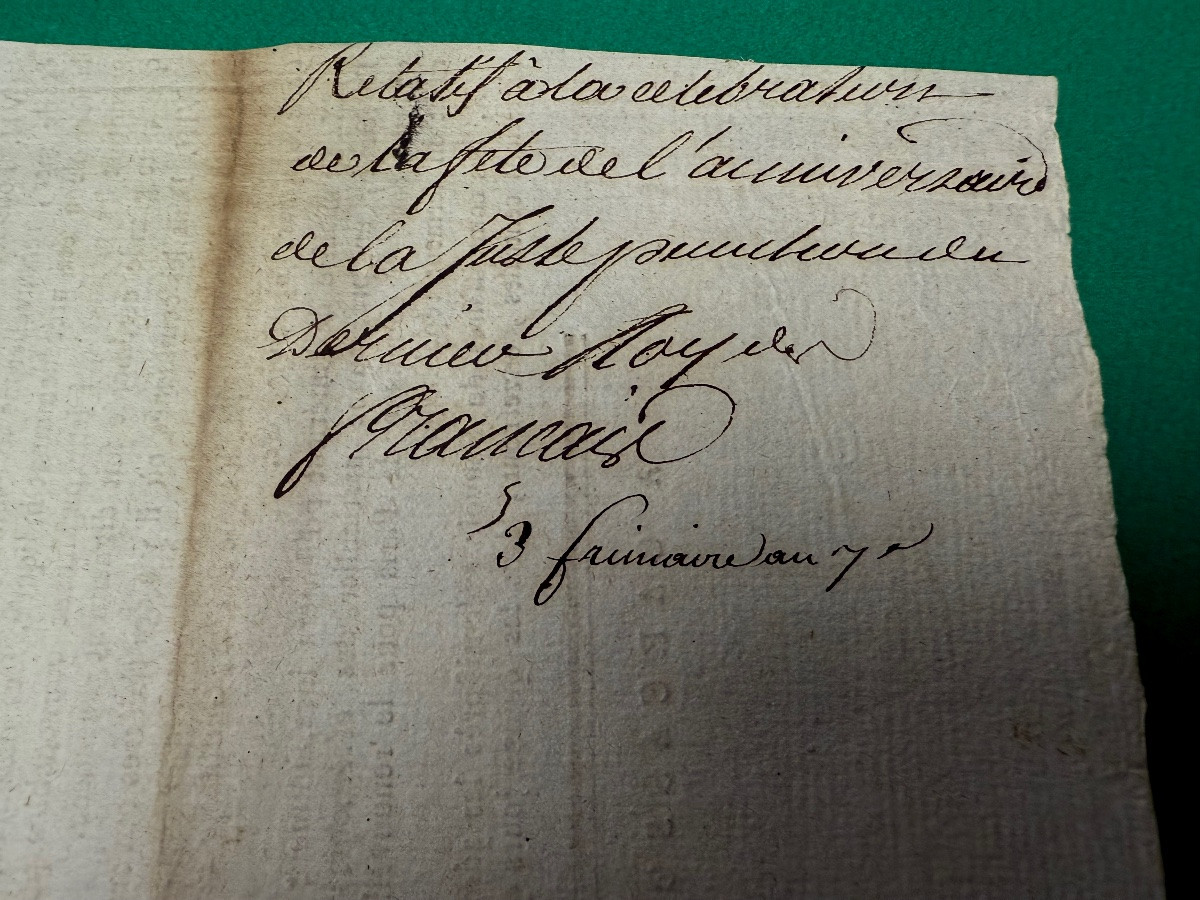  LOUIS   XVI   ARRÈTÉ  SUR LA FÈTE  D'ANNIVERSAIRE  DE LA JUSTE PUNITION  DU ROI  1796 18 ÈME -photo-4