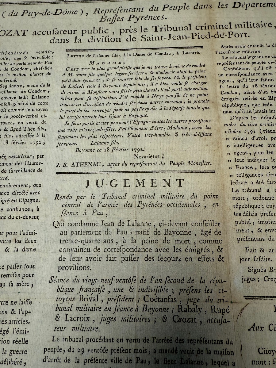  "revolution" Judgment Of Mr. Lalanne, Immigrant, Sentenced To Death On February 18, 1792 -photo-2