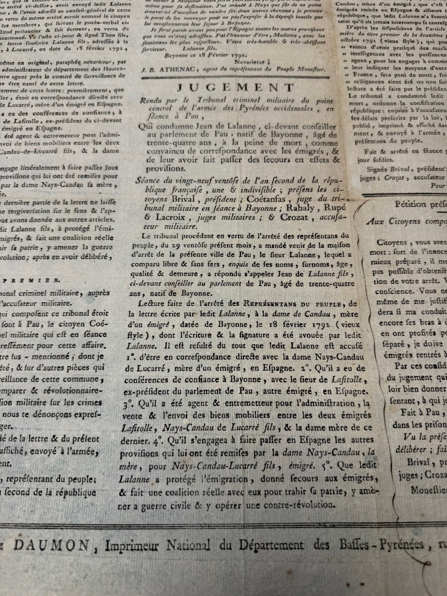  "revolution" Judgment Of Mr. Lalanne, Immigrant, Sentenced To Death On February 18, 1792 -photo-3