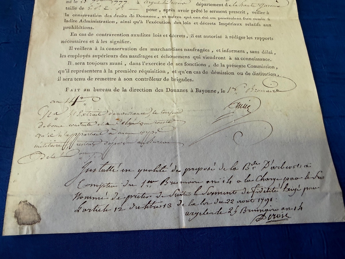 GRAND  SCEAU  DES  DOUANES IMPÉRIALES  AVEC  UNE COMMISSION D'EMPLOI  DE LA MÈME ÉPOQUE   1805 -photo-4